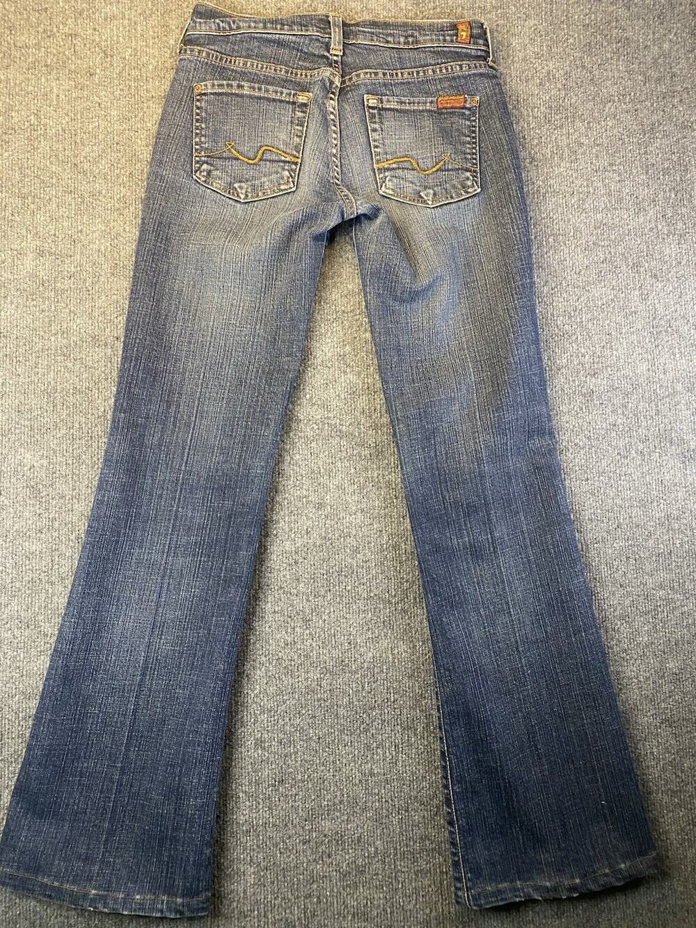 7 For All Mankind Women's Bootcut Jeans Blue Denim Medium Wash 5-Pocket Button+